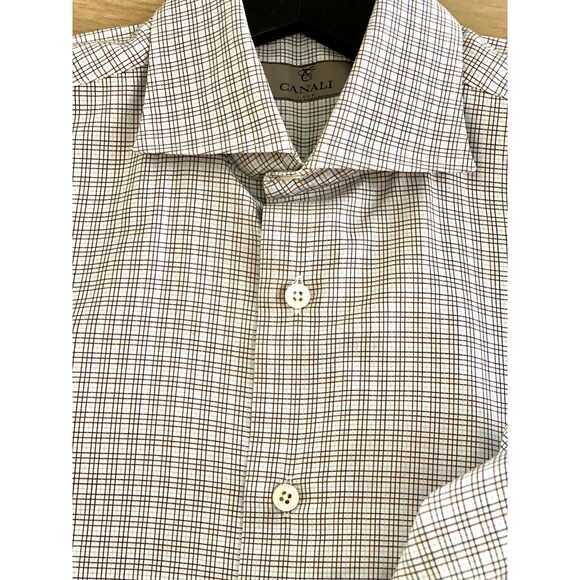 Canali Multi Color Fine Stripe Cotton Plaid Button Down Shirt IT Size 38 = US 15 - Picture 3 of 8